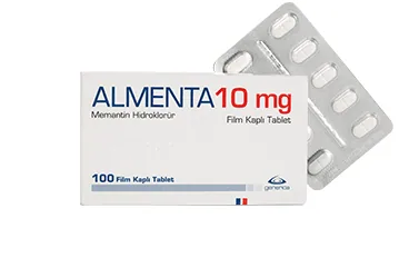 ALMENTA 10 MG 100 FILM TABLET ambalajı, film kaplı tablet formunda memantin içerir. Üretici: GENVEON İLAÇ SANAYİ VE TİCARET ANONİM ŞİRKETİ.