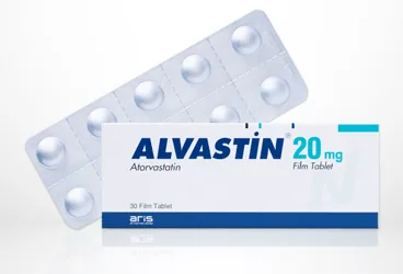 ALVASTIN 20 MG 30 FILM TABLET ambalajı. Atorvastatin içeren film kaplı tablet. Üretici: ALİ RAİF İLAÇ SANAYİ A.Ş.
