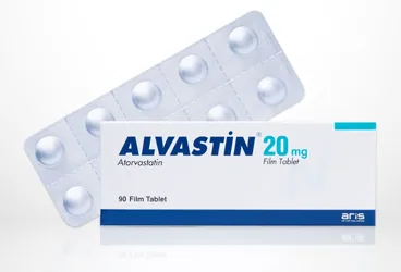 ALVASTIN 20 MG 90 FILM TABLET (atorvastatin) kutu fotoğrafı, film kaplı tablet. Üretici: ALİ RAİF İLAÇ SANAYİ A.Ş.