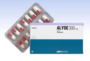 ALYSE 300 MG 56 KAPSUL ambalajı. Pregabalin içeren kapsül. Üretici: ABDİ İBRAHİM İLAÇ SANAYİ VE TİCARET A.Ş.