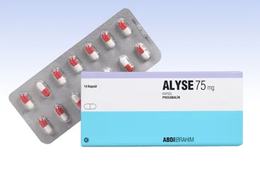 ALYSE 75 MG 14 KAPSUL ambalajı. Pregabalin içeren kapsül. Üretici: ABDİ İBRAHİM İLAÇ SANAYİ VE TİCARET A.Ş.