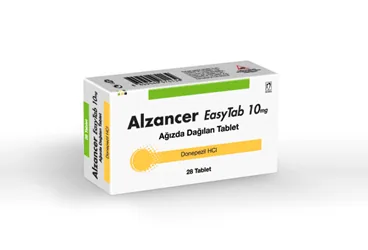 ALZANCER EASYTAB 10 MG 28 AGIZDA DAGILAN TABLET kutu fotoğrafı. Donepezil içeren tablet. Üretici: NOBEL İLAÇ SAN. VE TİC. A.Ş.