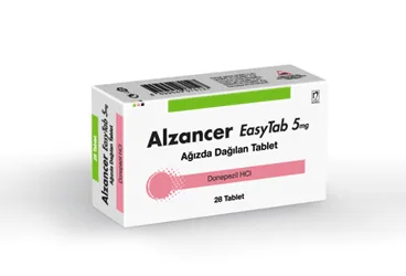 ALZANCER EASYTAB 5 MG 28 AGIZDA DAGILAN TABLET kutu fotoğrafı, tablet formunda donepezil içerir. Üretici: NOBEL İLAÇ SAN. VE TİC. A.Ş.