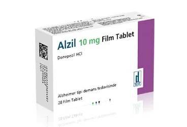 ALZIL 10 MG 28 FILM TABLET ürün ambalajı, film kaplı tablet formunda donepezil içerir. Üretici: DEVA HOLDİNG ANONİM ŞİRKETİ.