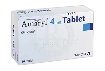 AMARYL 4 MG 30 TABLET ambalajı. Glimepirid içeren tablet. Üretici: SANOFİ SAĞLIK ÜRÜNLERİ LTD. ŞTİ.
