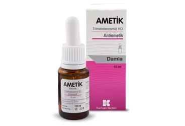 AMETIK 1.5G / 15 ML DAMLA, COZELTI kutusu, çözelti formunda trimetobenzamid içerir. Üretici: KURTSAN İLAÇLARI ANONİM ŞİRKETİ.