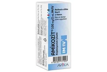 AMIKOZIT 100 MG /2ML IM/IV ENJEKSIYONLUK COZELTI ambalajı, çözelti formunda amikasin sülfat içerir. Üretici: AVİXA İLAÇ SANAYİ VE TİCARET ANONİM ŞİRKETİ.
