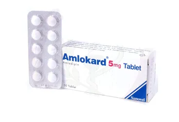 AMLOKARD 5 MG 30 TABLET (amlodipin) ürün ambalajı, tablet. Üretici: SANOVEL İLAÇ SANAYİ VE TİCARET ANONİM ŞİRKETİ.