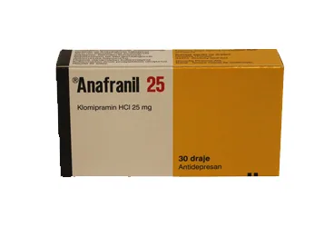 Klomipramin hidroklorür içeren tablet: ANAFRANIL 25 MG 30 KAPLI TABLET ambalajı. Üretici: TEOFARMA İSTANBUL TIBBİ MADDELER TİCARET LİMİTED ŞİRKETİ.