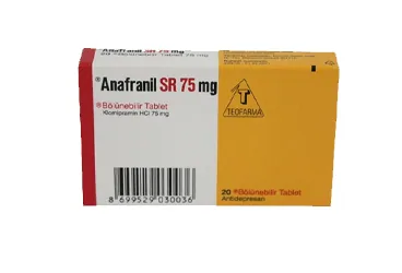 ANAFRANIL SR 75 MG UZATILMIS SALIMLI BOLUNEBILIR 20 TABLET (klomipramin hidroklorür) ambalajı, tablet. Üretici: TEOFARMA İSTANBUL TIBBİ MADDELER TİCARET LİMİTED ŞİRKETİ.