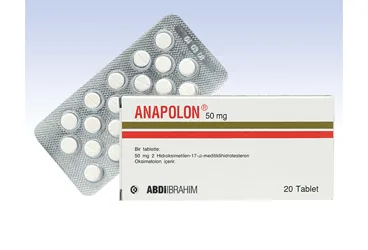 ANAPOLON 50 MG 20 TABLET kutusu. Oksimetolone içeren tablet. Üretici: ABDİ İBRAHİM İLAÇ SANAYİ VE TİCARET A.Ş.
