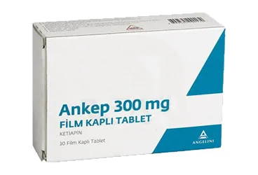 Ketiapin içeren film kaplı tablet: ANKEP 300 MG 30 FILM TABLET kutusu. Üretici: ANGELINI İLAÇ SANAYİ VE TİCARET ANONİM ŞİRKETİ.