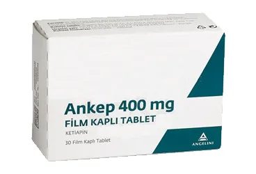 ANKEP 400 MG 30 FILM TABLET kutusu, film kaplı tablet formunda ketiapin içerir. Üretici: ANGELINI İLAÇ SANAYİ VE TİCARET ANONİM ŞİRKETİ.