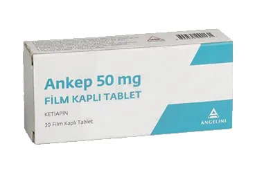 Ketiapin fumarat içeren film kaplı tablet: ANKEP 50 MG FİLM KAPLI TABLET, 60 ADET ürün ambalajı. Üretici: ANGELİNİ İLAÇ SAN. VE TİC. A.Ş.