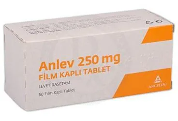 ANLEV 250 MG FILM KAPLI TABLET (50 FILM TABLET) ürün ambalajı, film kaplı tablet formunda levetirasetam içerir. Üretici: ANGELINI İLAÇ SANAYİ VE TİCARET ANONİM ŞİRKETİ.