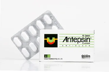 Sukralfat içeren tablet: ANTEPSIN 1 G TABLET (60 TABLET) ürün ambalajı. Üretici: BİLİM İLAÇ SANAYİİ VE TİCARET A.Ş.