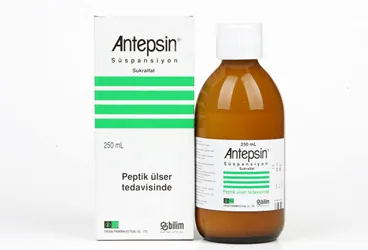 ANTEPSIN 250 ML SUSPANSIYON kutu fotoğrafı, süspansiyon formunda sukralfat içerir. Üretici: BİLİM İLAÇ SANAYİİ VE TİCARET A.Ş.