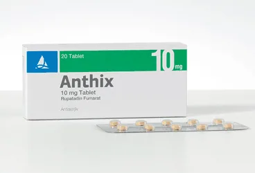 Rupatadin fumarat içeren tablet: ANTHIX 10 MG 20 TABLET kutu fotoğrafı. Üretici: SANTA FARMA İLAÇ SAN. A.Ş.