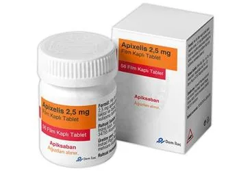 Apiksaban içeren film kaplı tablet: APIXELIS 2,5 MG FILM KAPLI TABLET (56 TABLET) kutu fotoğrafı. Üretici: DEM İLAÇ SAN. VE TİC. A.Ş.
