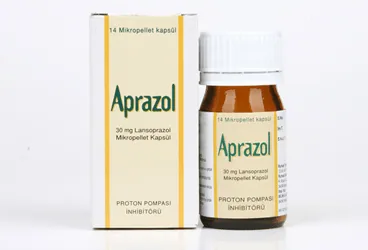 Lansoprazol içeren kapsül: APRAZOL 30 MG 14 KAPSÜL kutu fotoğrafı. Üretici: HÜSNÜ ARSAN İLAÇLARI A.Ş.