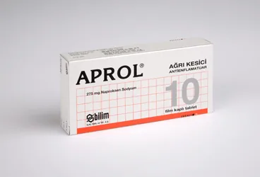 APROL 275 MG 10 TABLET ambalajı. Naproksen sodyum içeren tablet. Üretici: BİLİM İLAÇ SANAYİİ VE TİCARET A.Ş.