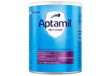Tibbi amacli mama içeren APTAMIL PEPTISYNEO 400 G ürün ambalajı. Üretici: NUMIL GIDA ÜRÜNLERİ SANAYİ VE TİCARET A.Ş.