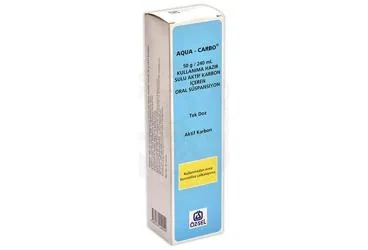 AQUA-CARBO 50 G/240 ML KULLANIMA HAZIR SULU AKTIF KARBON ICEREN SUSPANSIYON kutu fotoğrafı, süspansiyon formunda aktif karbon içerir. Üretici: ÖZ-SEL ECZA DEPOLARI TİCARET VE PAZARLAMA ANONİM ŞİRKETİ.