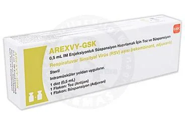 AREXVY-GSK 0,5 ML IM ENJEKSIYONLUK SUSPANSIYON HAZIRLAMAK ICIN TOZ VE SUSPANSIYON (1 ADET) kutusu. Rsv aşısı içeren süspansiyon. Üretici: GLAXOSMİTHKLİNE İLAÇLARI SAN. VE TİC. A.Ş.