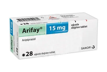 Aripiprazol içeren tablet: ARIFAY 15 MG 28 AGIZDA DAGILAN TABLET ürün ambalajı. Üretici: SANOFİ İLAÇ SANAYİ ve TİC. A.Ş.