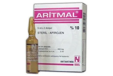 ARITMAL %10 500 MG 5 ML 3 AMPUL kutusu. Lidokain hcl içeren ampul. Üretici: OSEL İLAÇ SANAYİ VE TİCARET ANONİM ŞİRKETİ.