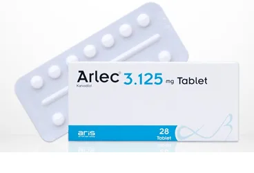 ARLEC 3,125 MG 28 TABLET kutu fotoğrafı. Karvedilol içeren tablet. Üretici: ALİ RAİF İLAÇ SANAYİ A.Ş.