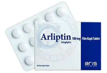 ARLIPTIN 100 MG FILM KAPLI TABLET (28 TABLET) ürün ambalajı. Sitagliptin fosfat monohidrat içeren film kaplı tablet. Üretici: ALİ RAİF İLAÇ SANAYİ A.Ş.