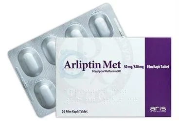 ARLIPTIN MET 50 MG/850 MG FILM KAPLI TABLET (56 TABLET) kutu fotoğrafı. Metformin + sitagliptin içeren film kaplı tablet. Üretici: ALİ RAİF İLAÇ SANAYİ A.Ş.