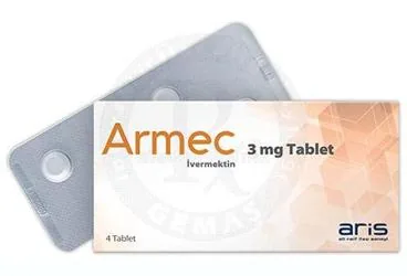 ARMEC 3 MG TABLET (4 TABLET) kutusu. Ivermektin içeren tablet. Üretici: ALİ RAİF İLAÇ SANAYİ A.Ş.
