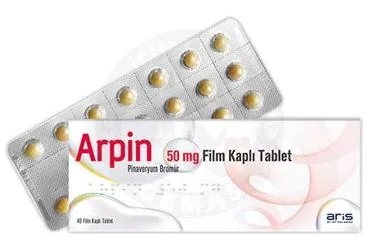 ARPIN 50 MG FILM KAPLI TABLET (40 ADET) (pinaveryum bromür) ambalajı, film kaplı tablet. Üretici: ALİ RAİF İLAÇ SANAYİ A.Ş.