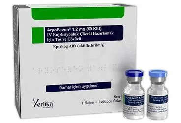 ARYOSEVEN 1,2 MG (60KIU) IV ENJEKSIYONLUK COZELTI HAZIRLAMAK ICIN TOZ VE COZUCU (1 FLAKON + 1 COZUCU FLAKON) (anti hemofilik faktör 8 rekombinant) kutu fotoğrafı, çözelti. Üretici: YERLİKA İLAÇ SANAYİ VE TİCARET ANONİM ŞİRKETİ.