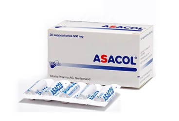 ASACOL 500 MG 20 SUPOZITUVAR (mesalazin) ambalajı, supozituvar. Üretici: EİP ECZACIBAŞI İLAÇ PAZARLAMA A.Ş.
