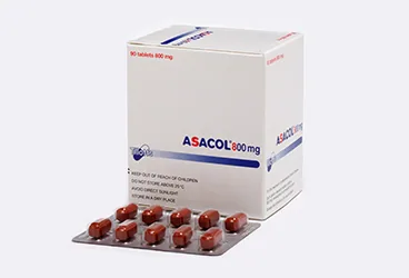 Mesalazin içeren tablet: ASACOL 800 MG ENTERİK TABLET (90 TABLET) ürün ambalajı. Üretici: EİP ECZACIBAŞI İLAÇ PAZARLAMA A.Ş.