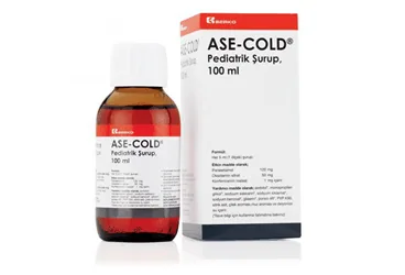 Parasetamol kombinasyon içeren şurup: ASE-COLD 120 MG + 50 MG + 1 MG / 5 ML PEDIATRIK SURUP (100 ML) kutusu. Üretici: LİLYUM İLAÇ VE KİMYA SANAYİ TİCARET ANONİM ŞİRKETİ.