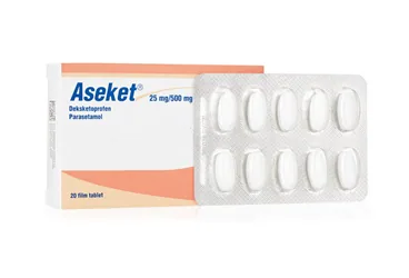 ASEKET 25/500 MG 20 FILM TABLET ürün ambalajı, film kaplı tablet. Üretici: BERKO İLAÇ VE KİMYA SAN. A.Ş.