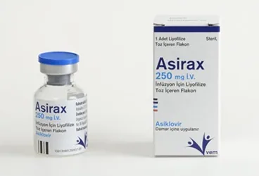 ASIRAX 250 MG IV INF. ICIN LIYO. TOZ.ICEREN FLAKON (asiklovir) kutu fotoğrafı, flakon. Üretici: VEM İLAÇ SAN. VE TİC. ANONİM ŞİRKETİ.