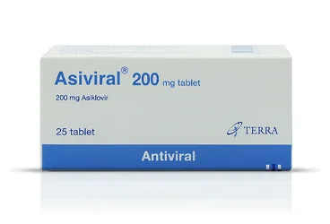 ASIVIRAL 200 MG 25 TABLET (asiklovir) kutu fotoğrafı, tablet. Üretici: TERRA İLAÇ VE KİMYA SAN. TİC. A.Ş.
