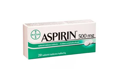 ASPIRIN 500 MG 20 TABLET kutusu. Asetilsalisilik asit içeren tablet. Üretici: BAYER TÜRK KİMYA SAN. LTD. ŞTİ.