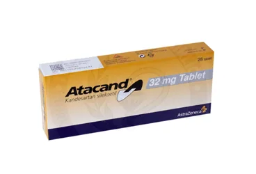 Kandesartan içeren tablet: ATACAND 32 MG 28 TABLET ürün ambalajı. Üretici: ASTRAZENECA İLAÇ SAN.VE TİC.LTD.ŞTİ.