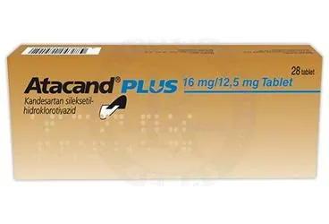 ATACAND PLUS 16 MG/12,5 MG 28 TABLET (kandesartan + hidroklorotiazid) kutusu, tablet. Üretici: BMED İLAÇ DANIŞMANLIK SAĞLIK ÜRÜN VE HİZMETLERİ TİCARET LİMİTED ŞİRKETİ.