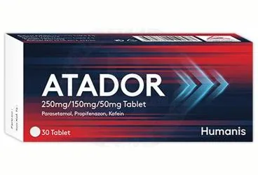 ATADOR 250 MG/150 MG/50 MG TABLET (30 TABLET) (parasetamol kombinasyon) ürün ambalajı, tablet. Üretici: HUMANİS SAĞLIK ANONİM ŞİRKETİ.