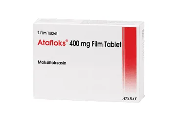 ATAFLOKS 400 MG 7 FILM TABLET ambalajı, film kaplı tablet formunda moksifloksasin içerir. Üretici: ATABAY KİMYA SANAYİ VE TİC. A.Ş.