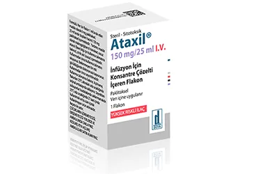 ATAXIL 150 MG/25 ML IV INFUZYON ICIN KONSANTRE COZELTI ICEREN FLAKON (1 FLAKON) (paklitaksel) kutu fotoğrafı, çözelti. Üretici: DEVA HOLDİNG ANONİM ŞİRKETİ.