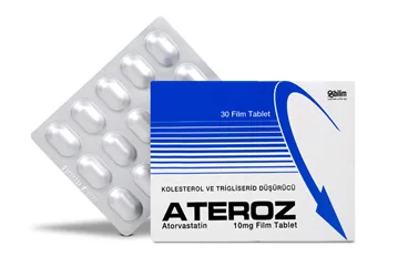 ATEROZ 10 MG 30 FİLM TABLET kutu fotoğrafı. Atorvastatin içeren film kaplı tablet. Üretici: BİLİM İLAÇ SANAYİİ VE TİCARET A.Ş.