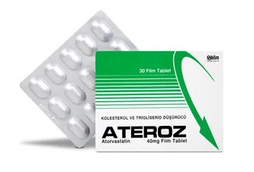 ATEROZ 40 MG 30 FİLM TABLET ürün ambalajı. Atorvastatin içeren film kaplı tablet. Üretici: BİLİM İLAÇ SANAYİİ VE TİCARET A.Ş.